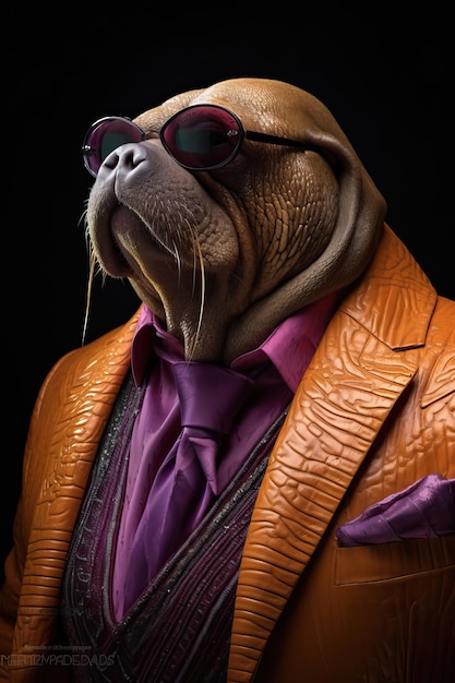 Walrus dressed in an elegant modern suit with a nice tie Fashion portrait of an anthropomorphic