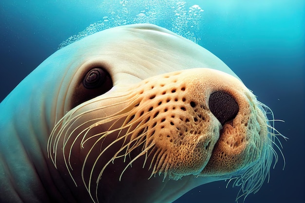 Walruses swim underwater Underwater mammals of northern waters and seas environmental Protection