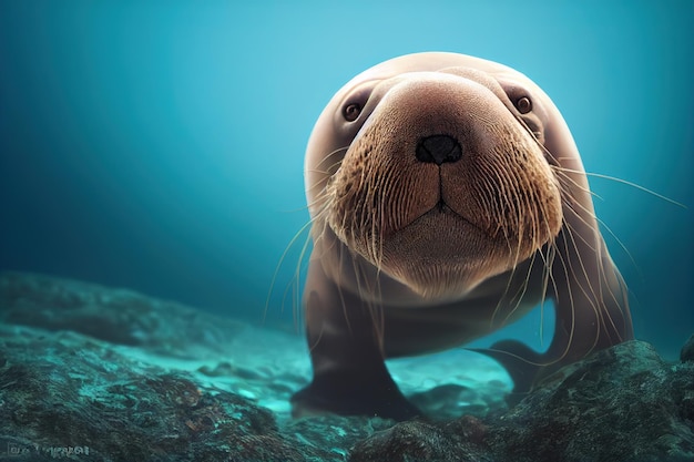 Walruses swim underwater Underwater mammals of northern waters and seas environmental Protection