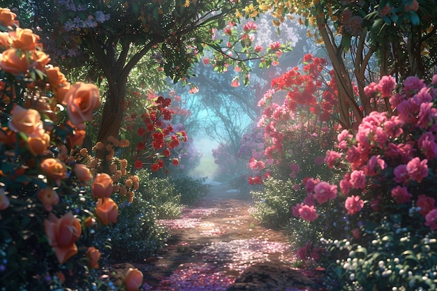 Wander through a magical garden filled with vibran generative ai