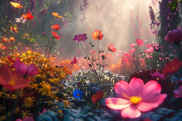 Wander through a magical garden where flowers bloo generative ai