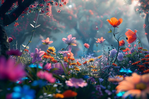 Wander through a magical garden where flowers bloo generative ai