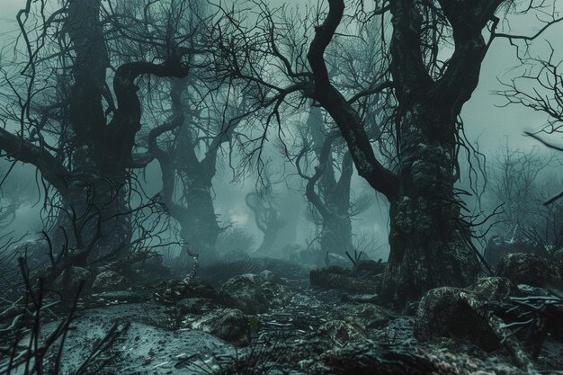 Wander through an unearthly forest devastated by t generative ai