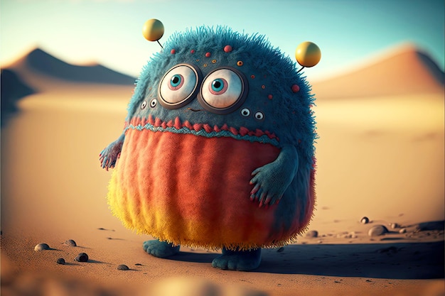 Wandering lonely planet cute funny monster generative ai