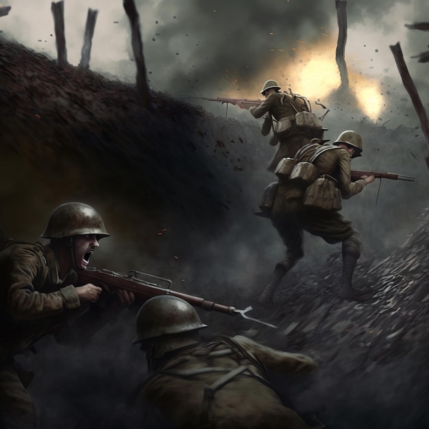 war scene during WWII military fighting Generative AI