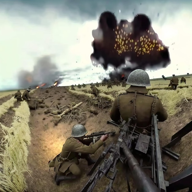 war scene during WWII military fighting Generative AI