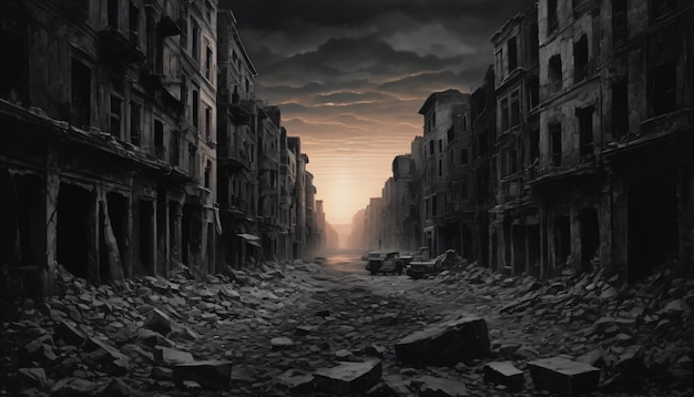 War Torn City Ruins Background