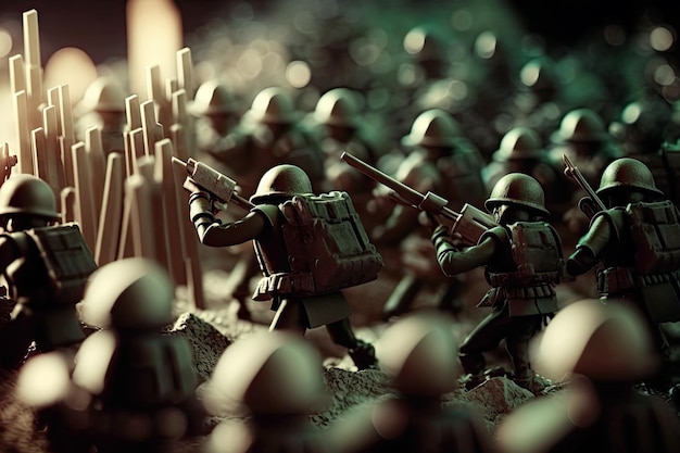 War of toy soldiers on the battlefield macro