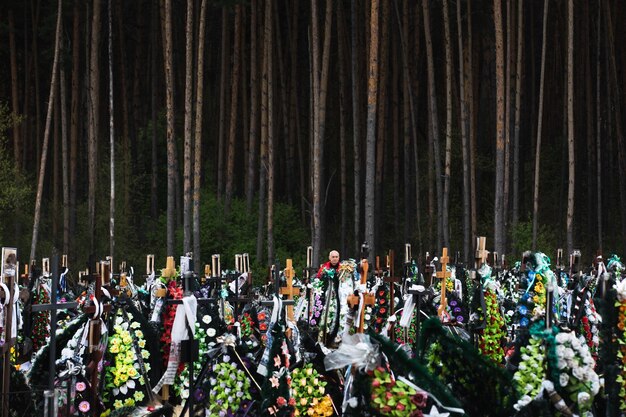 War in Ukraine Cemetery in Irpen with fresh graves