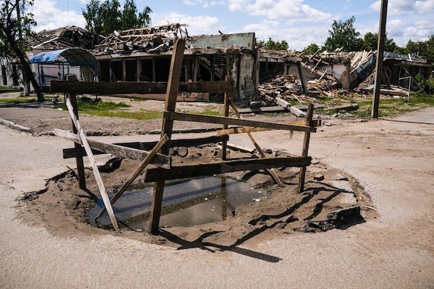 War in Ukraine Crater from an explosion in the Sumy region Russia's military invasion of Ukraine