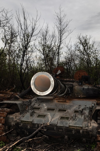 War in Ukraine Destroyed and burned tank