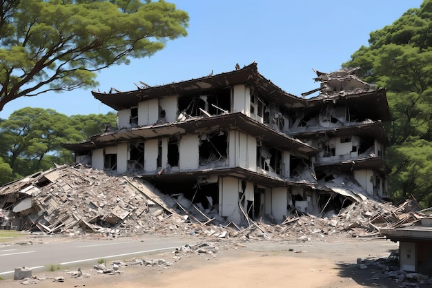 War zone destroy collapse abandon building at japan generative art by AI