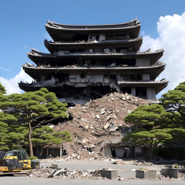 War zone destroy collapse abandon building at japan generative art by AI