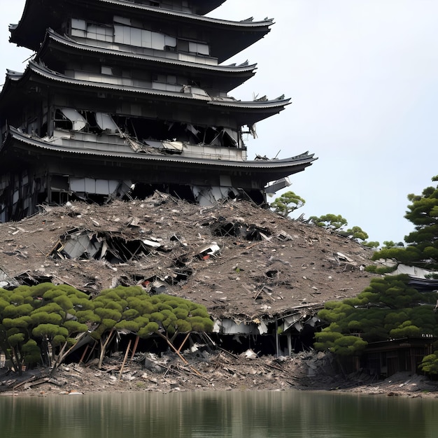 War zone destroy collapse abandon building at japan generative art by AI