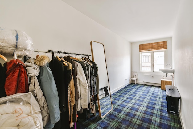 Wardrobe in light room at home