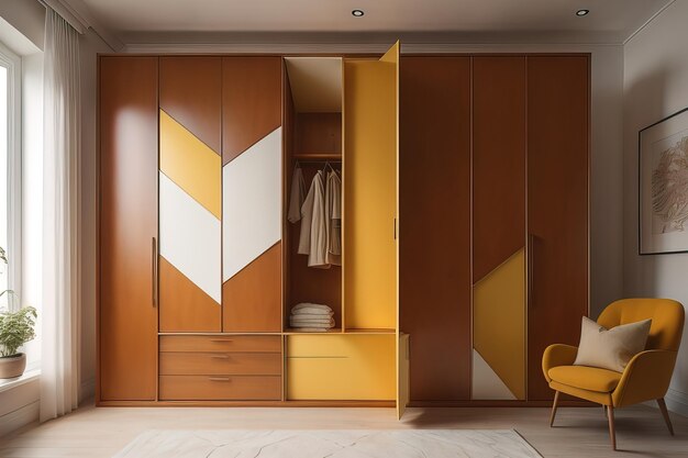 Wardrobe with clothes in the room Toned image ai generative