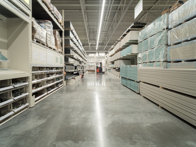 Warehouse aisle of building materials in industiral store