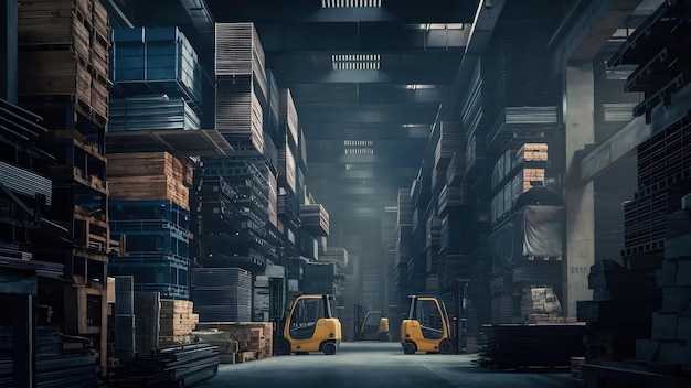 Warehouse of building materials in industiral store