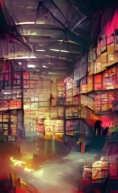 Warehouse has a lot of boxes racks with boxes warehouse accounting storage Abstract cargo Delivery concept Illustration