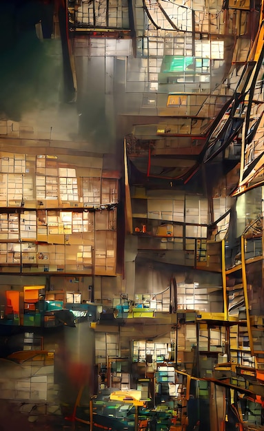 Warehouse has a lot of boxes racks with boxes warehouse accounting storage Abstract cargo Delivery concept Illustration