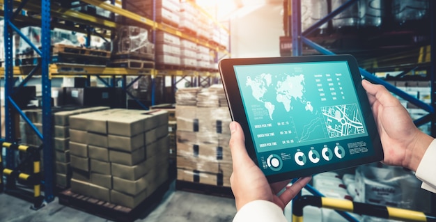 Warehouse management innovative software in computer for real time monitoring