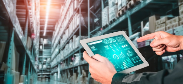 Warehouse management innovative software in computer for real time monitoring