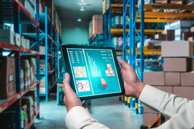 Warehouse management innovative software in computer for real time monitoring