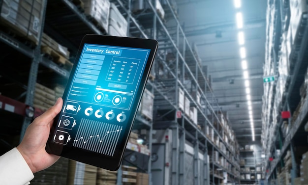 Warehouse management innovative software in computer for real time monitoring