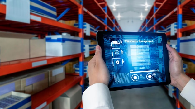 Warehouse management innovative software in computer for real time monitoring