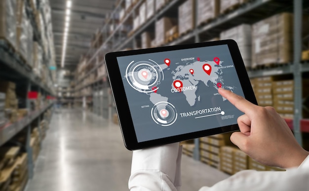 Warehouse management innovative software in computer for real time monitoring