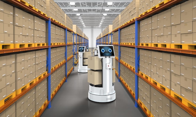 Warehouse robot or robotic assistant carry boxes