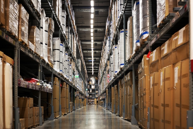 warehouse stock rack with box and package