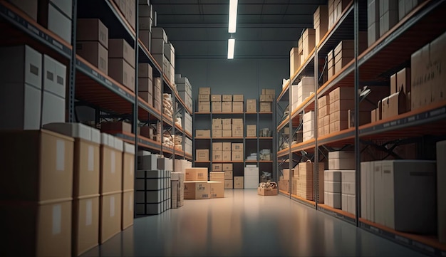 Warehouse storage in industrial for checking product and stock management factory Generative AI