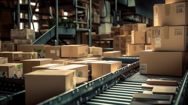 A warehouse with boxes on the floor