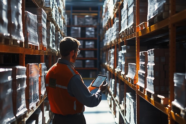 Warehouse Worker Conducting Inventory Audit and Counting Stock