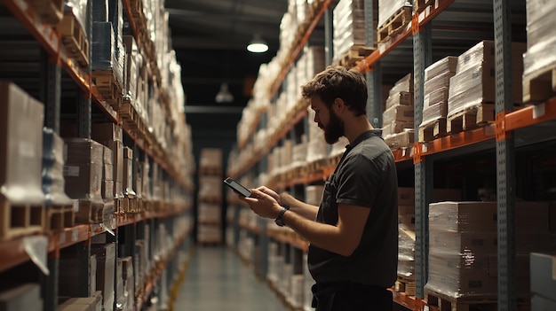 Warehouse Worker Conducting Inventory Audit and Counting Stock