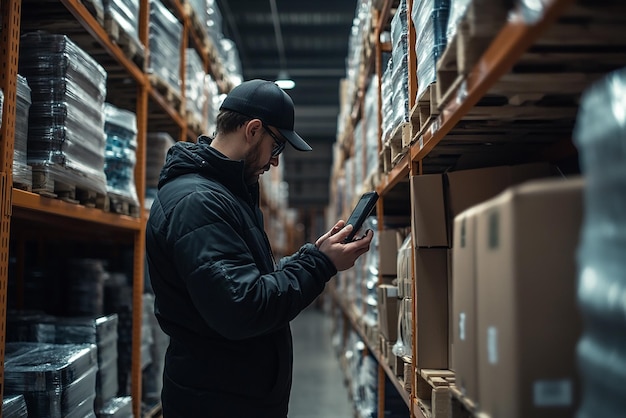 Warehouse Worker Conducting Inventory Audit and Counting Stock