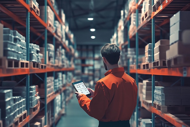 Warehouse Worker Conducting Inventory Audit and Counting Stock