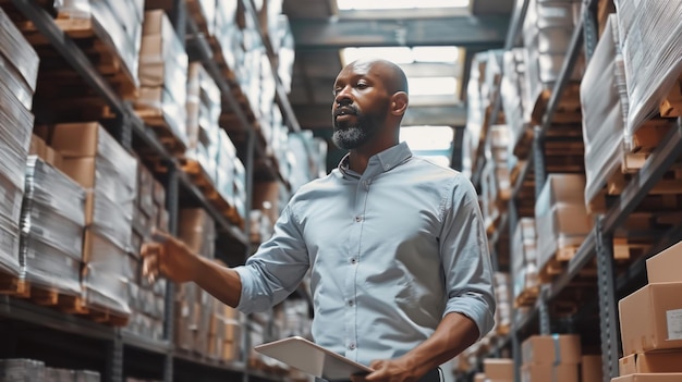 Warehouse Worker with Digital Tablet