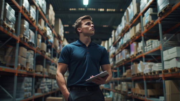 Warehouse Worker with Digital Tablet