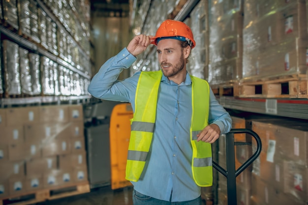 Warehouse worker with helmet