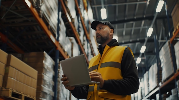 A Warehouse Worker with Laptop