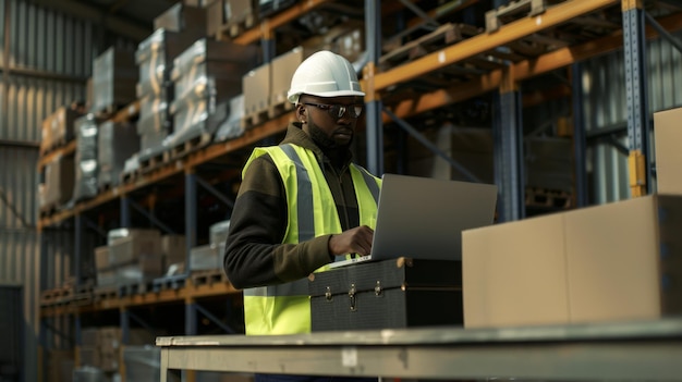 The warehouse worker with laptop