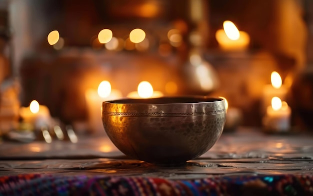 Photo warm ambience with tibetan singing bowl