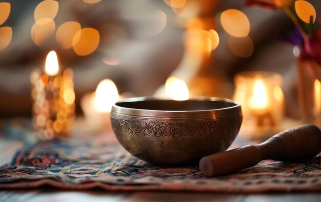 Photo warm ambience with tibetan singing bowl