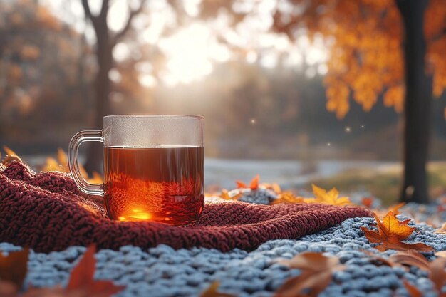 Photo warm autumn day with tea and knitted sweaters