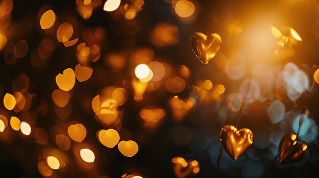 Photo a warm bokeh lights background with heart shapes