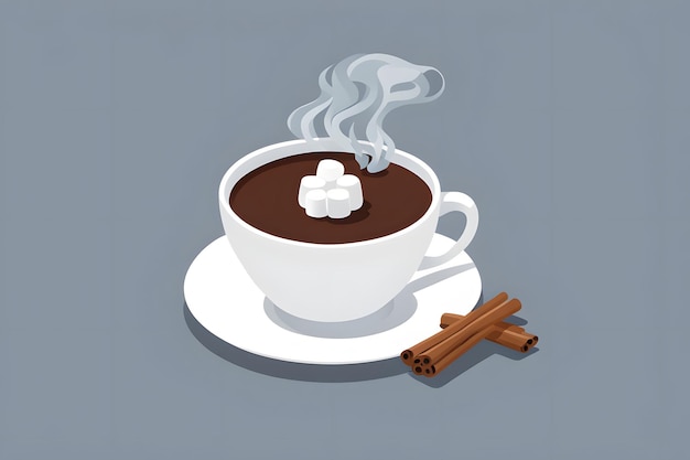 Warm Cocoa With Marshmallows and Cinnamon Sticks on a Gray Background