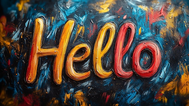 Warm and colorful Hello with an abstract painted background design