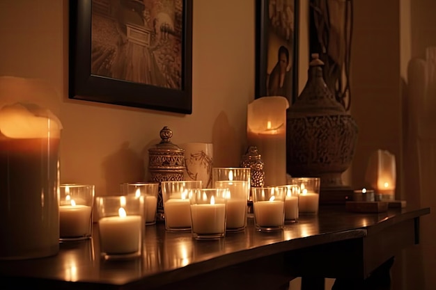 A warm and cozy room with the scent of candles aromatic and lighting